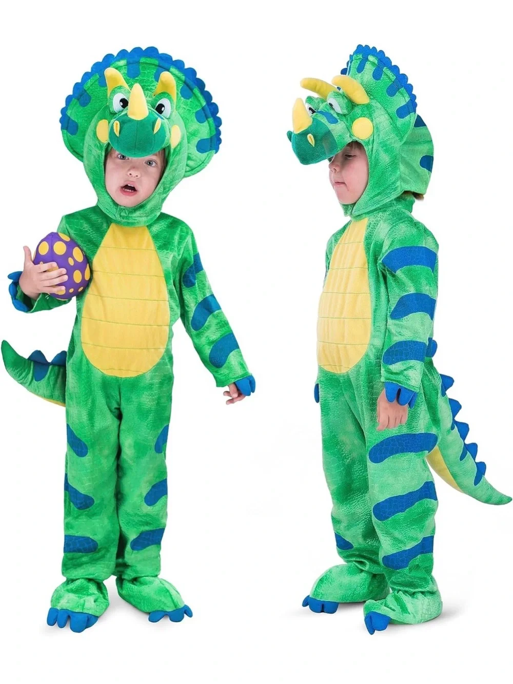 Plush Green Triceratops Kids Halloween Costume with Hood and Tail